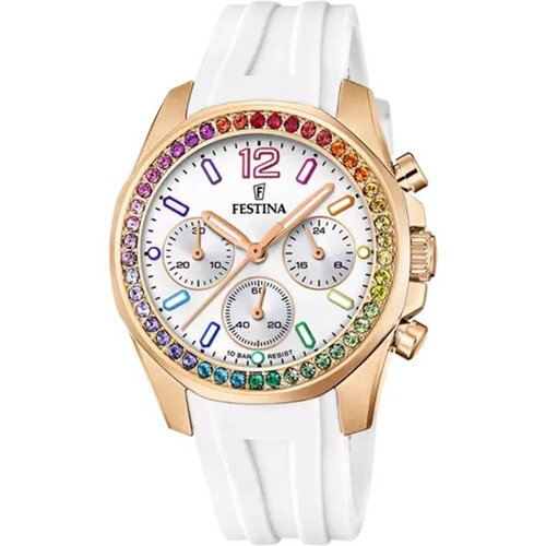 Montre festina dame caoutchouc blanc cadran blanc strass