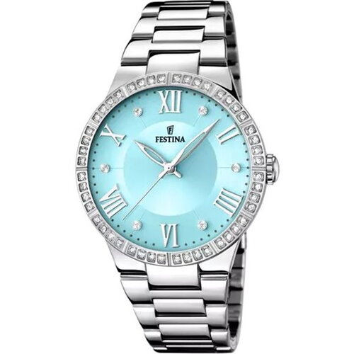 Montre festina dame acier cadran bleu ciel strass