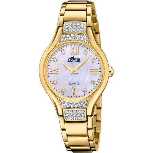Montre lotus dame acier doré cadran nacré strass