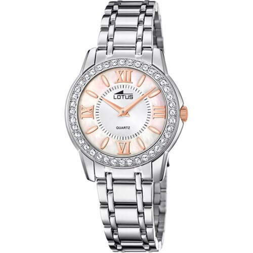 Montre lotus dame acier cadran nacre rose et index rose