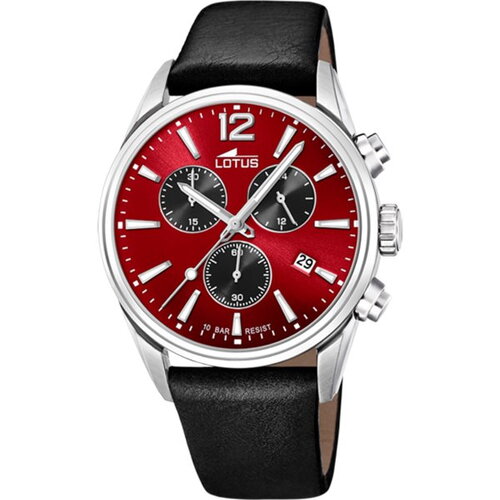 Montre lotus homme cuir noir cadran rouge chronographe et dateur