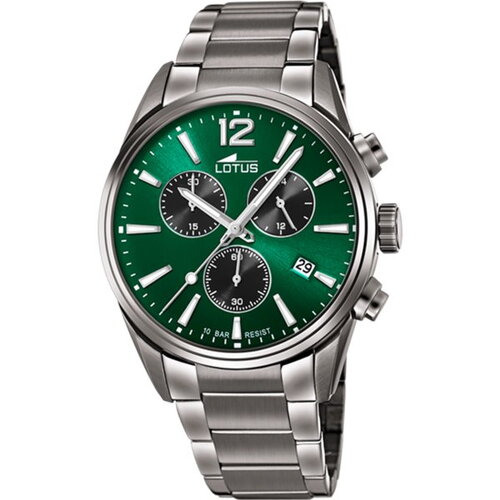 Montre lotus homme acier noir cadran vert chronographe et dateur
