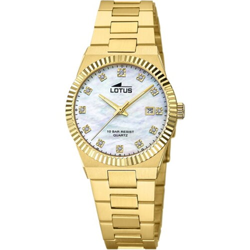 Montre lotus femme acier doré mat cadran nacré strass