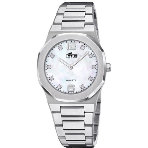 Montre lotus femme acier mat cadran nacré index strass