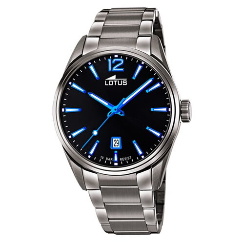 Montre lotus homme acier cadran noir index bleu