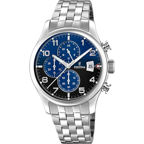 Montre festina homme chronographe cadran noir et bleu