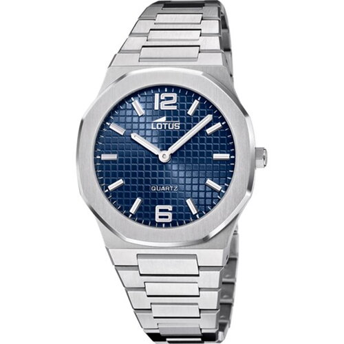Montre lotus homme acier mat cadran bleu marine quadrillé