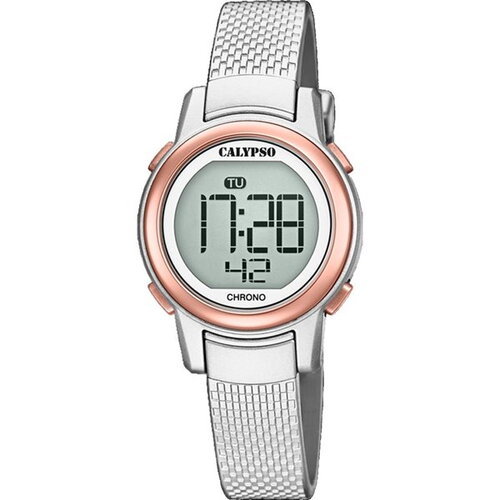 Montre calypso femme bracelet caoutchouc gris cadran rose