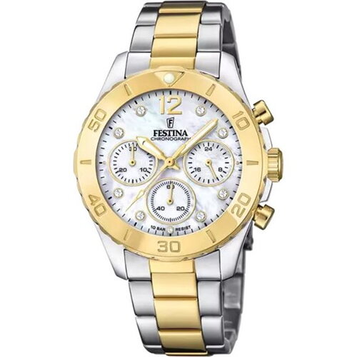 Montre festina femme métal bicolore blanc et jaune chrono