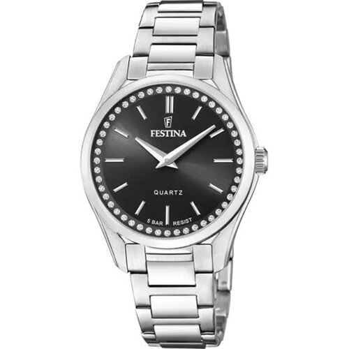 Montre festina dame acier cadran noir intérieur strass