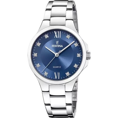 Montre festina dame acier cadran bleu intérieur strass