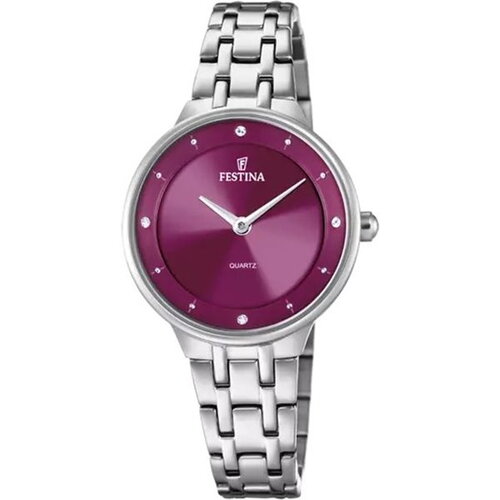 Montre festina femme acier fond bordeaux
