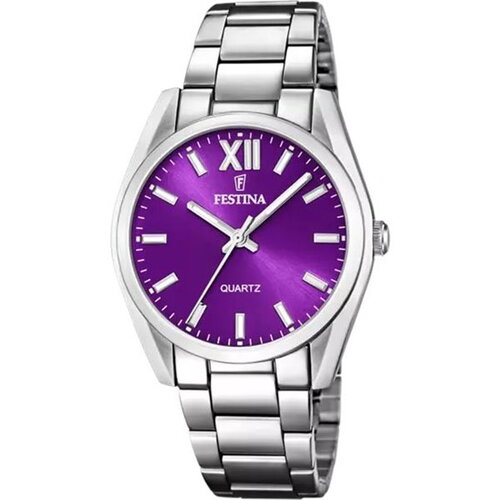 Montre femme bracelet métal fond violet
