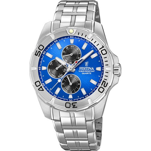Montre festina homme multifonctions acier cadran bleu