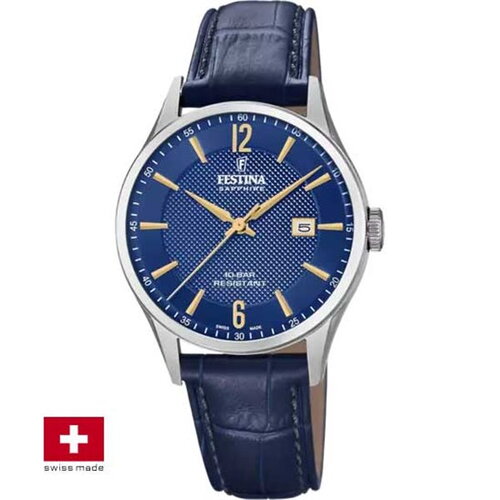 Montre homme festina cadran bleu simili cuir bleu