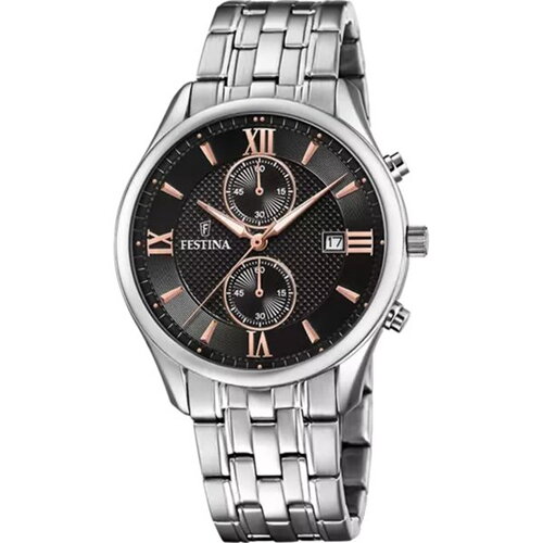Montre festina homme chronographe acier cadran noir