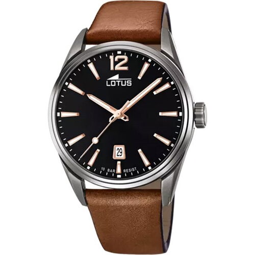 Montre lotus homme cuir marron fond noir