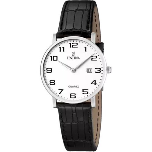 Montre festina dame bracelet cuir noir cadran fond blanc