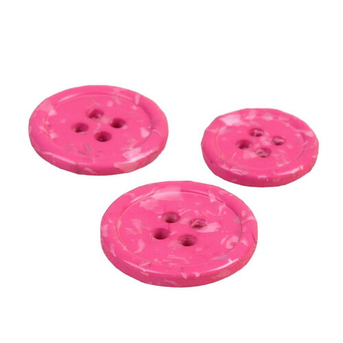 Lot de 6 boutons rond 4 trous bouteilles recyclées rose rose fuchsia