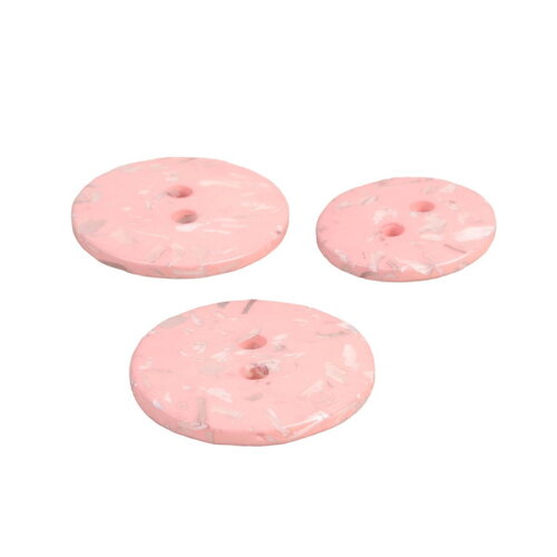 Lot de 6 boutons rond bouteilles recyclées 2 trous rose