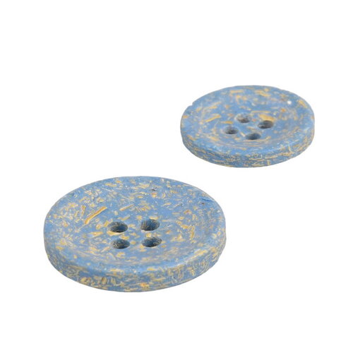 Lot de 6 boutons rond écorces de riz 4 trous bleu ciel