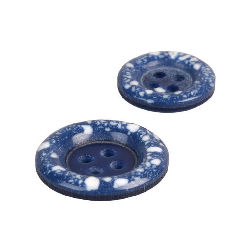 Lot de 6 boutons rond plastique recyclé 4 trous bleu français