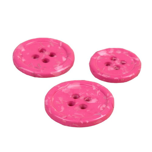 Bouton rond 4 trous bouteilles recyclées rose rose fuchsia - 18mm