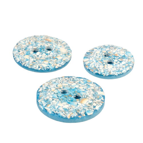 Bouton rond coquilles d'œufs 2 trous bleu turquoise - 15mm
