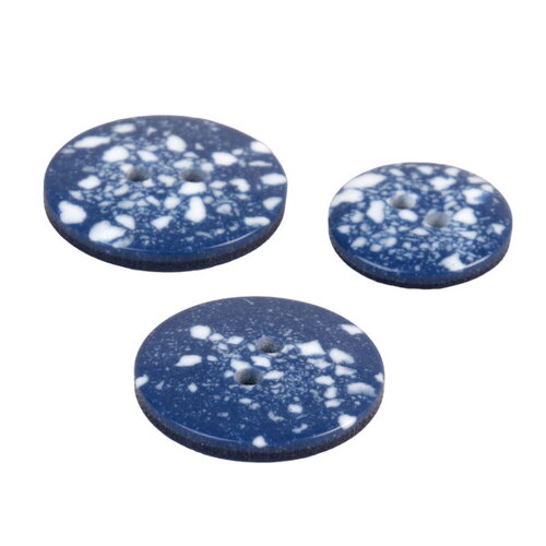 Bouton rond plastique recyclé 2 trous bleu français - 15mm