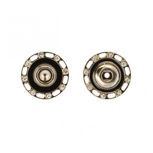 Lot de 3 boutons pressions strass 24mm couleur noir et or