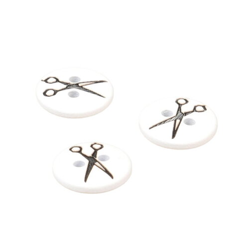 Lot de 3 boutons ronds ciseaux résine 11mm noir