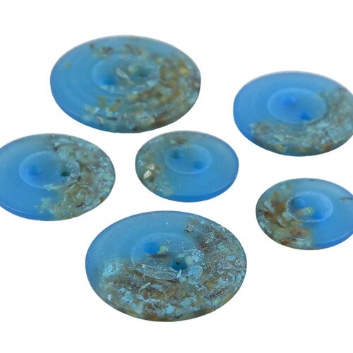 Lot de 3 boutons ronds 2 trous copeaux 19mm bleu