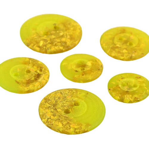 Lot de 3 boutons ronds 2 trous copeaux 15mm vert