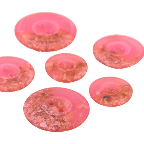 Lot de 3 boutons ronds 2 trous copeaux 15mm fuchsia