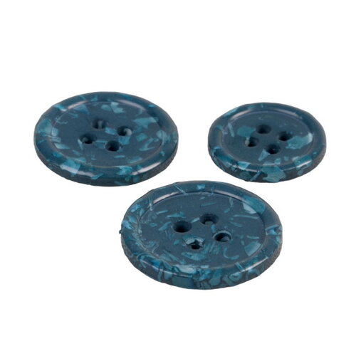 Lot de 3 boutons rond 4 trous bouteilles recyclées bleu pétrole