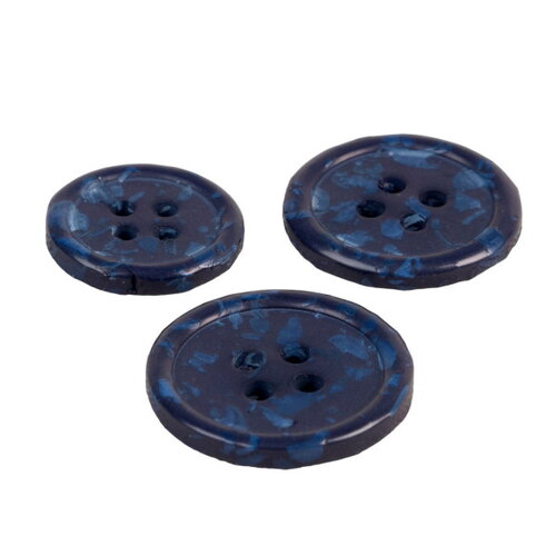 Lot de 3 boutons rond 4 trous bouteilles recyclées bleu marine