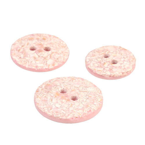 Lot de 3 boutons rond coquilles d'œufs 2 trous rose