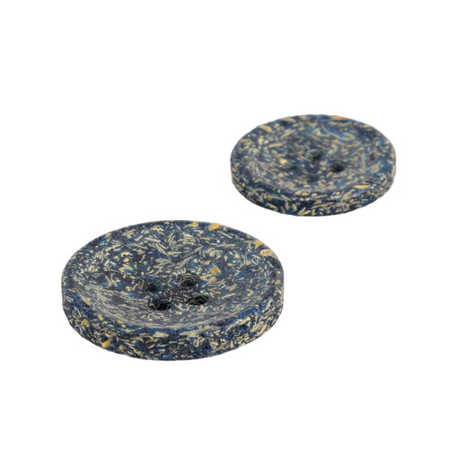 Lot de 3 boutons rond écorces de riz 4 trous bleu marine