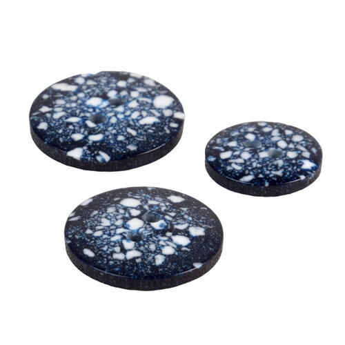 Lot de 3 boutons rond plastique recyclé 2 trous bleu marine