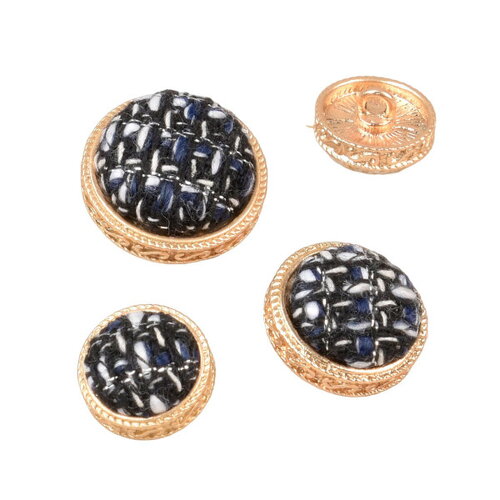 Lot de 3 boutons rond bijou couvert bleu marine