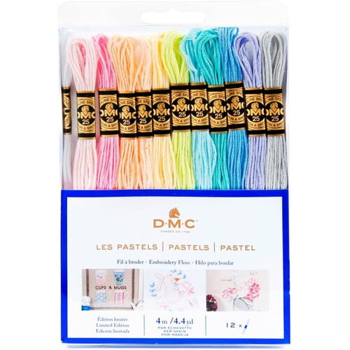 Dmc - assortiment de fils mouliné spécial - coloris pastels, 100% coton - 12 échevettes de 4 mètres