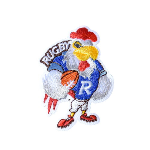 Ecusson thermocollant coq rugby bleu 6,5cm x 4cm
