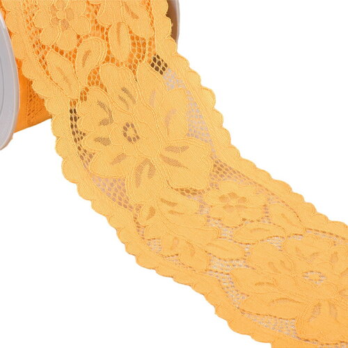 Dentelle élastique entre deux fleurs 110mm or au mètre