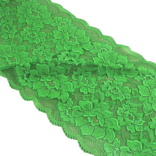 Dentelle élastique fleurs 230mm vert au mètre