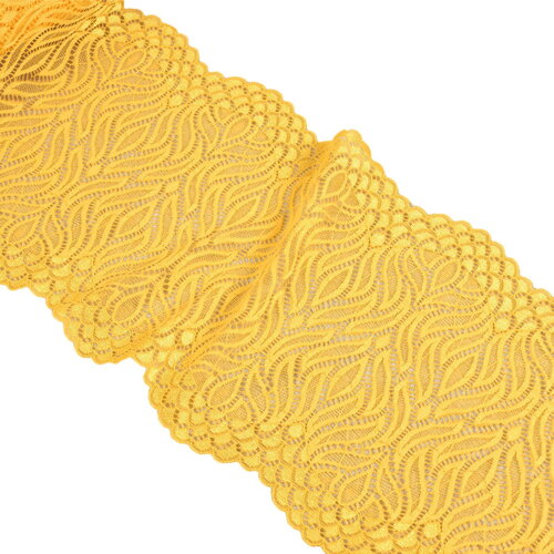 Dentelle élastique flamme 200mm jaune or au mètre
