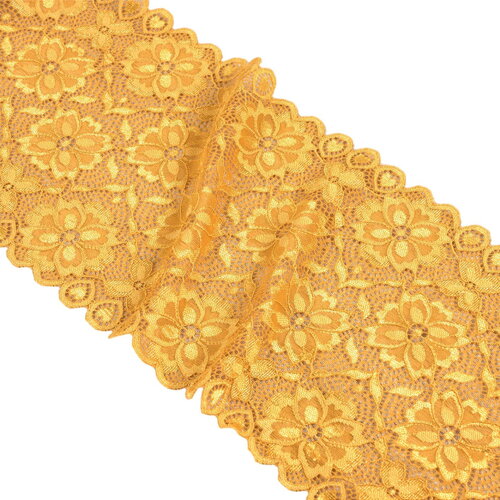 Dentelle élastique fleurs 180mm moutarde au mètre