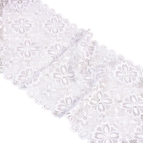 Dentelle élastique fleurs 180mm blanc au mètre
