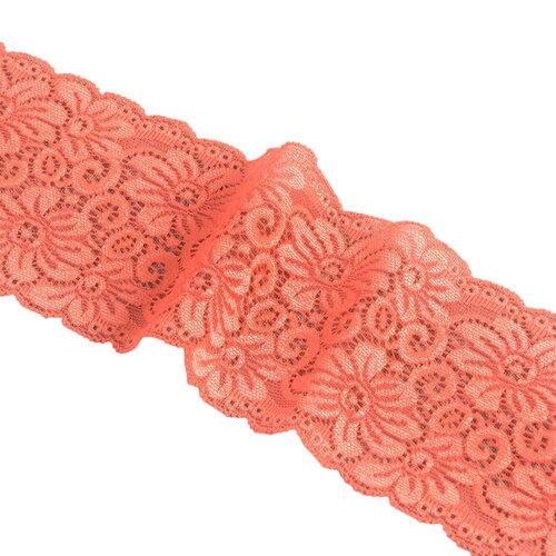 Dentelle élastique fleurs 85mm saumon au mètre