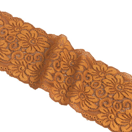 Dentelle élastique fleurs 85mm marron chocolat au mètre