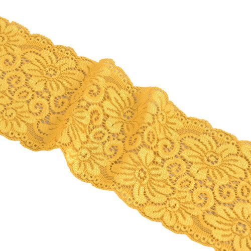 Dentelle élastique fleurs 85mm jaune or au mètre